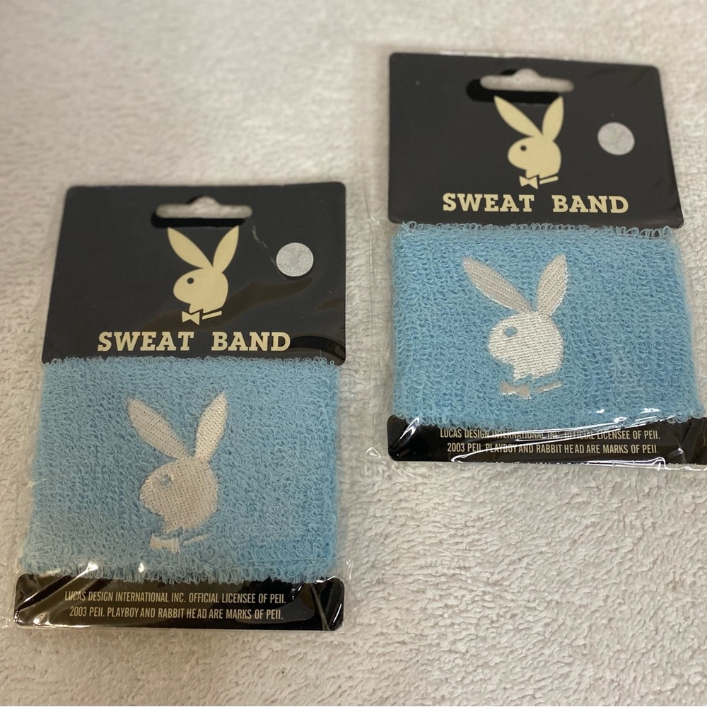 PLAYBOY Light Blue Terry Wristband with White Bunny Emblem